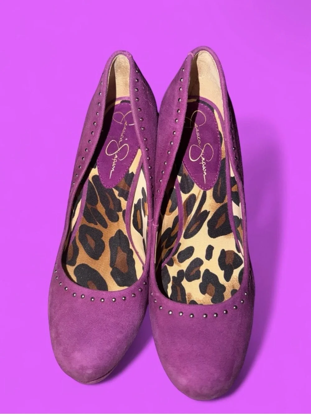 kate spade Purple Suede Studded Pumps with Leopard Insole
